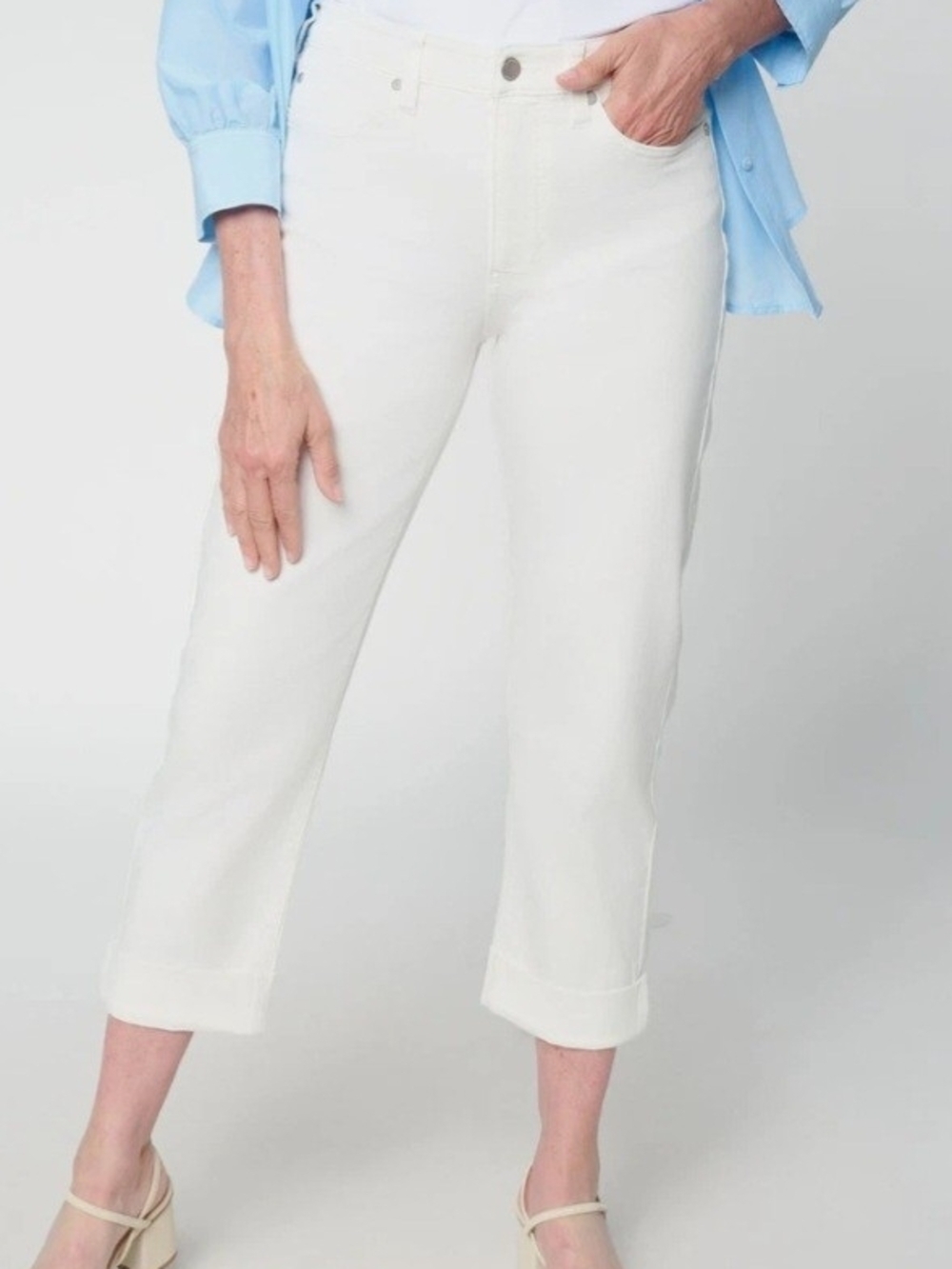 Liverpool Jeans Company The Crop White Cuffed Capri Jeans Womens Size 18